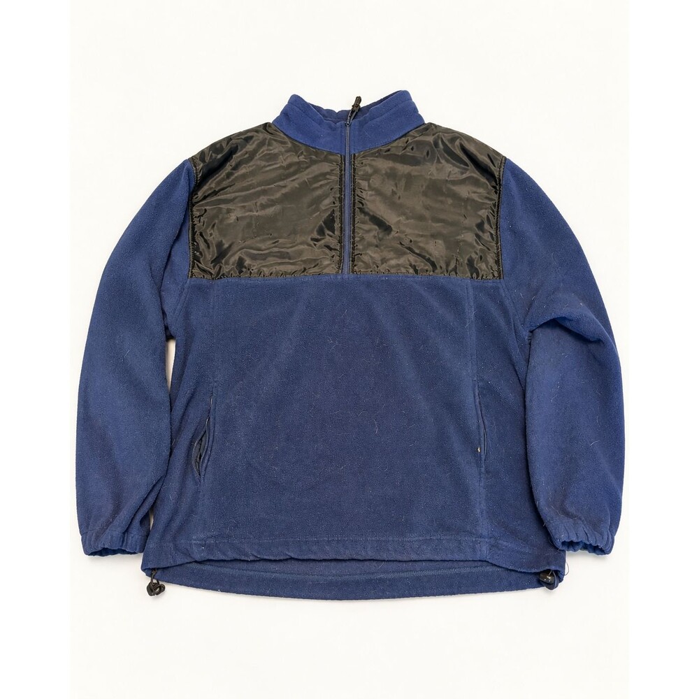 Navy Blue Fleece Quarter Zip Pullover Black Nylon Yoke Estimated XL